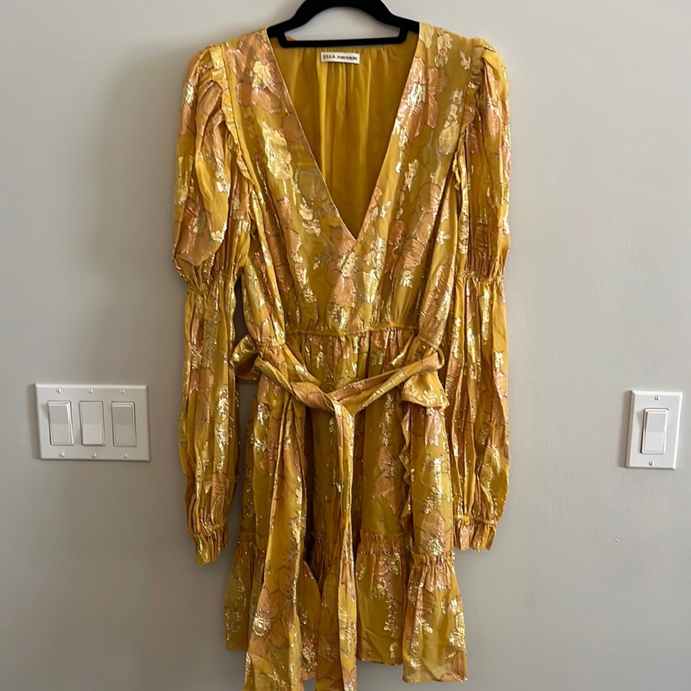 COPY - Ulla Johnson gold floral dress with ruffles